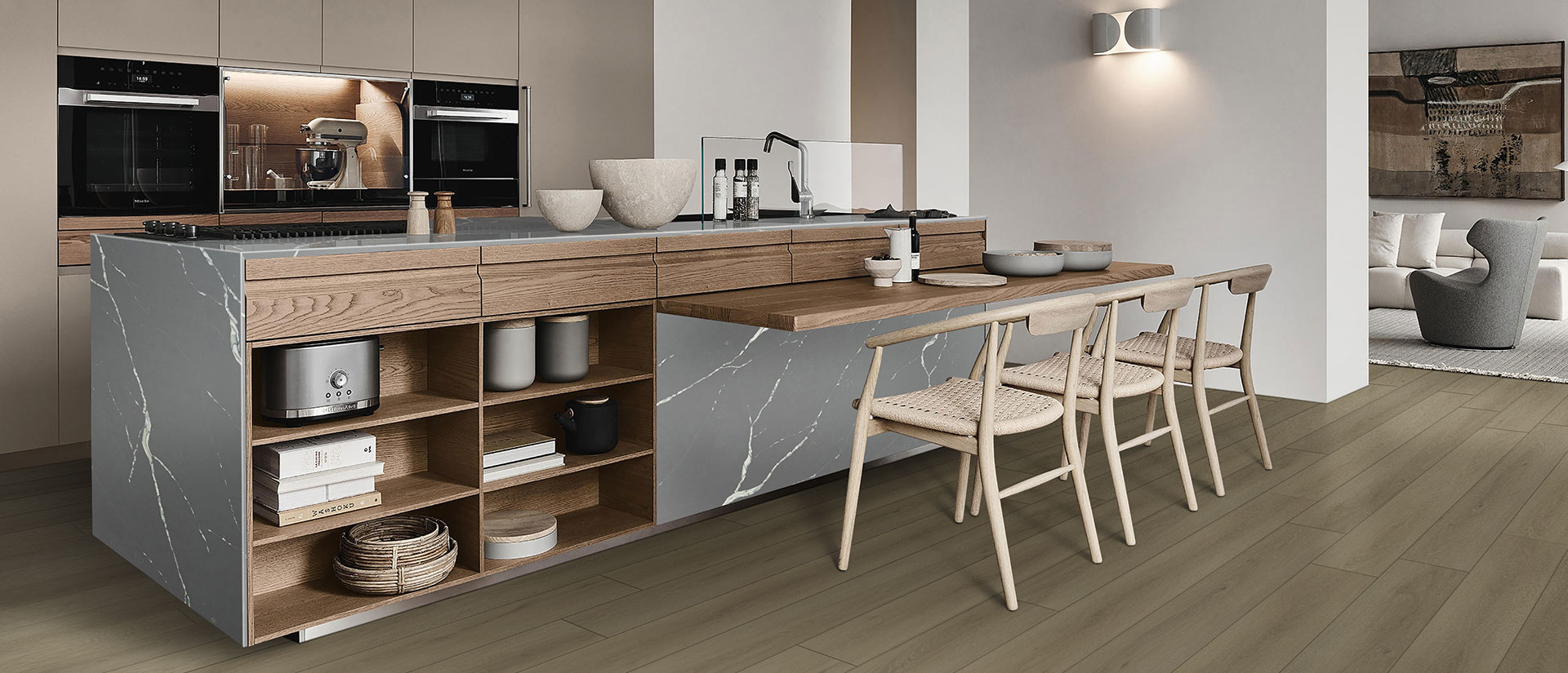 Calacatta Laza Grigio Quartz Countertop in Kitchen