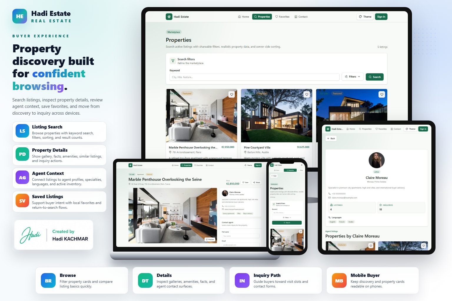 HadiEstate buyer discovery light mockup