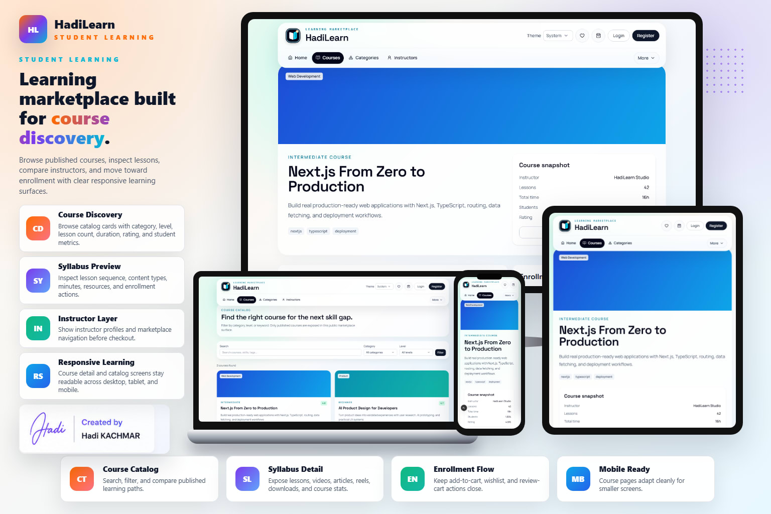 HadiLearn student course discovery mockup