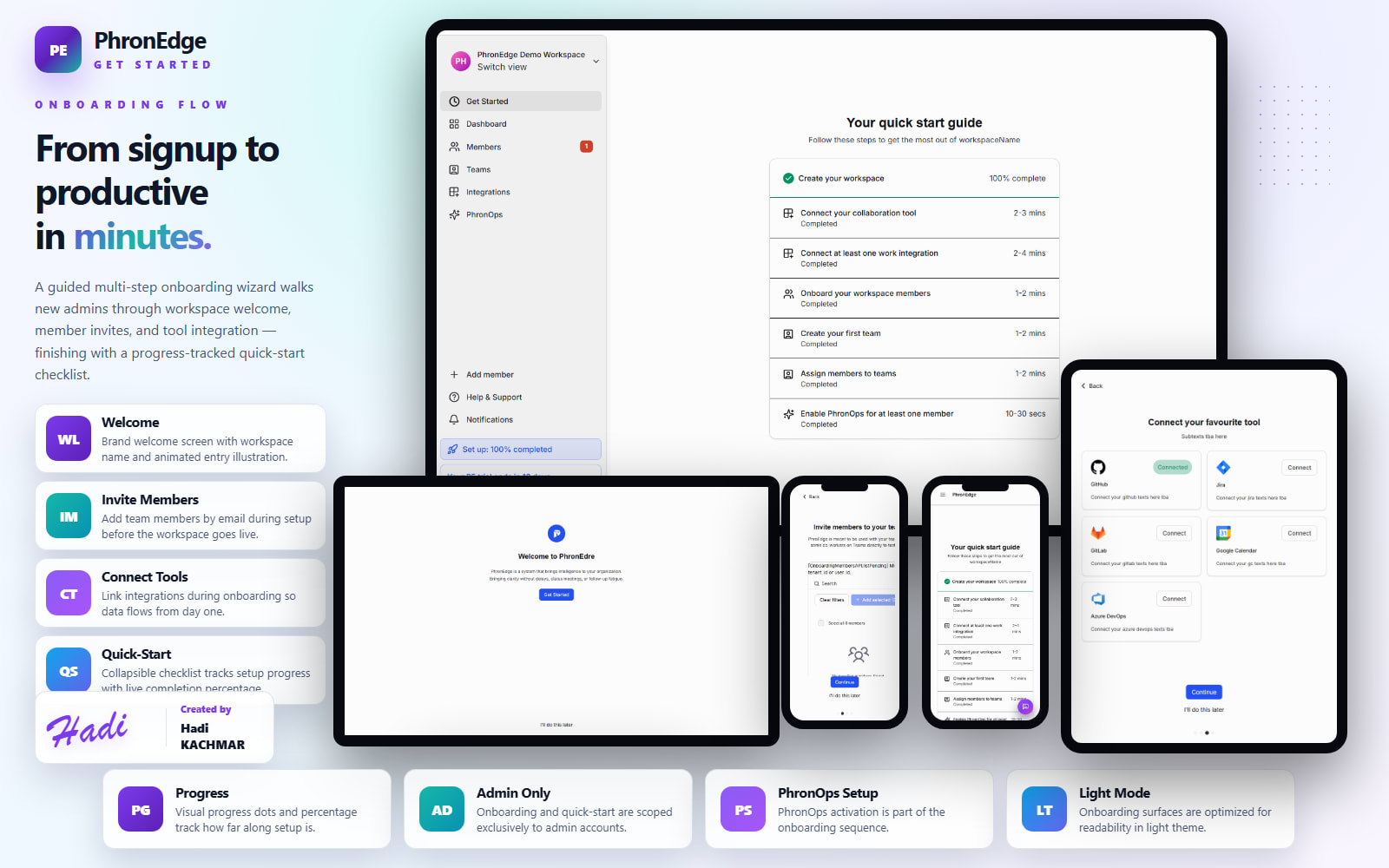 PhronEdge light — guided onboarding wizard and quick-start checklist