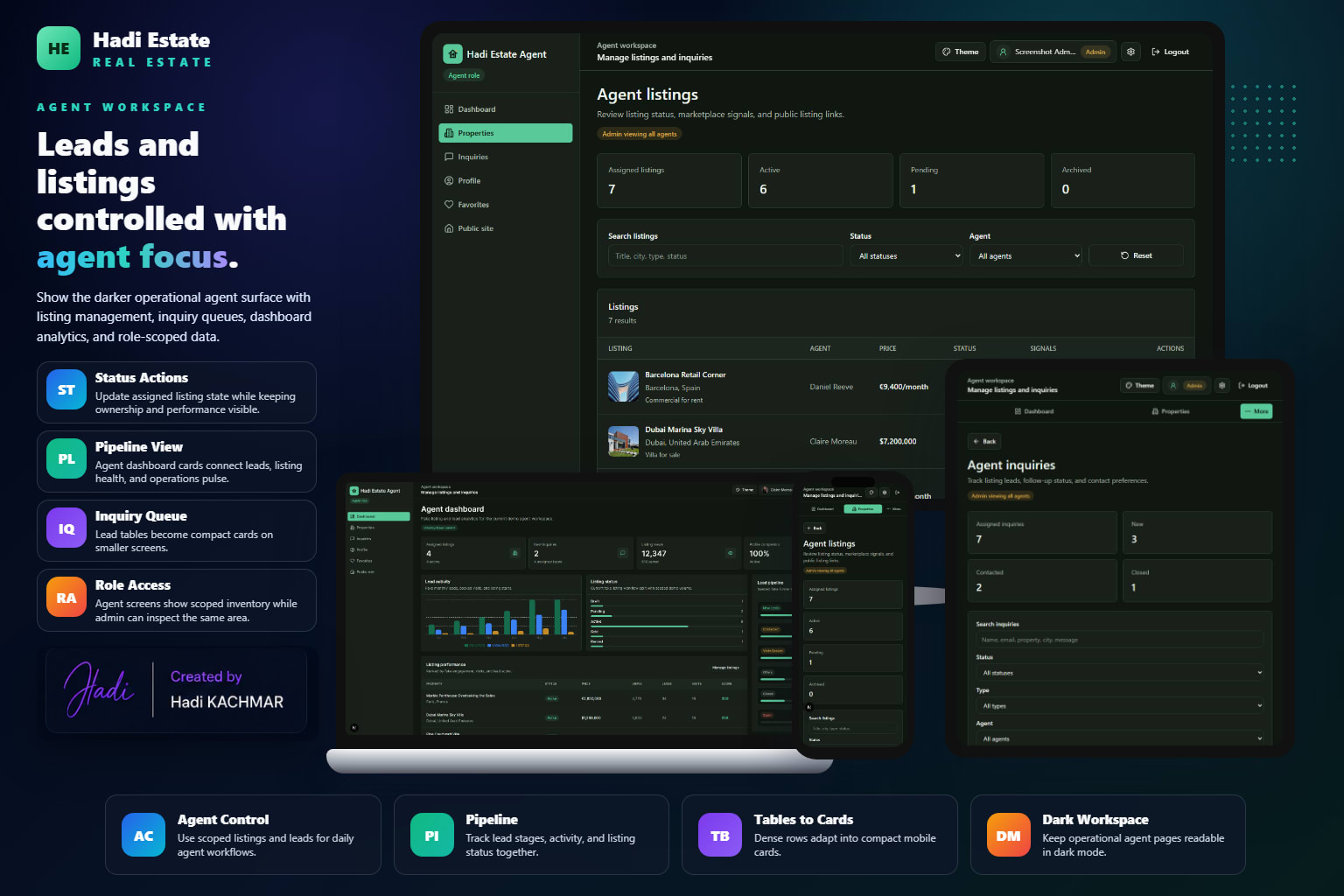 HadiEstate agent leads and listings mockup