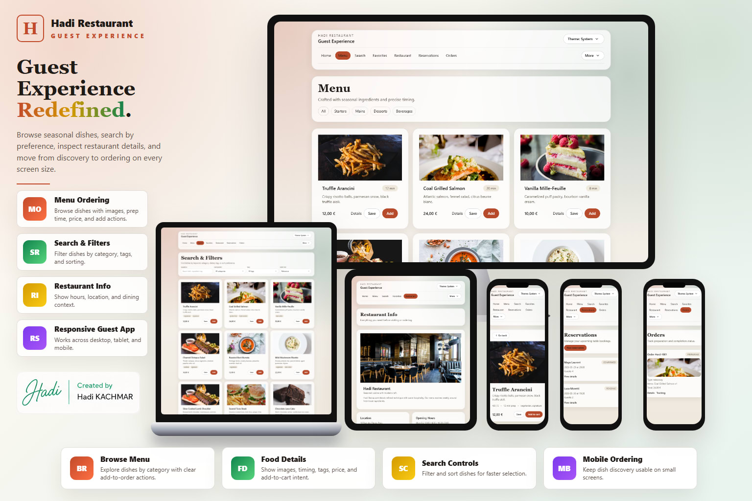HadiRestaurant user menu discovery mockup