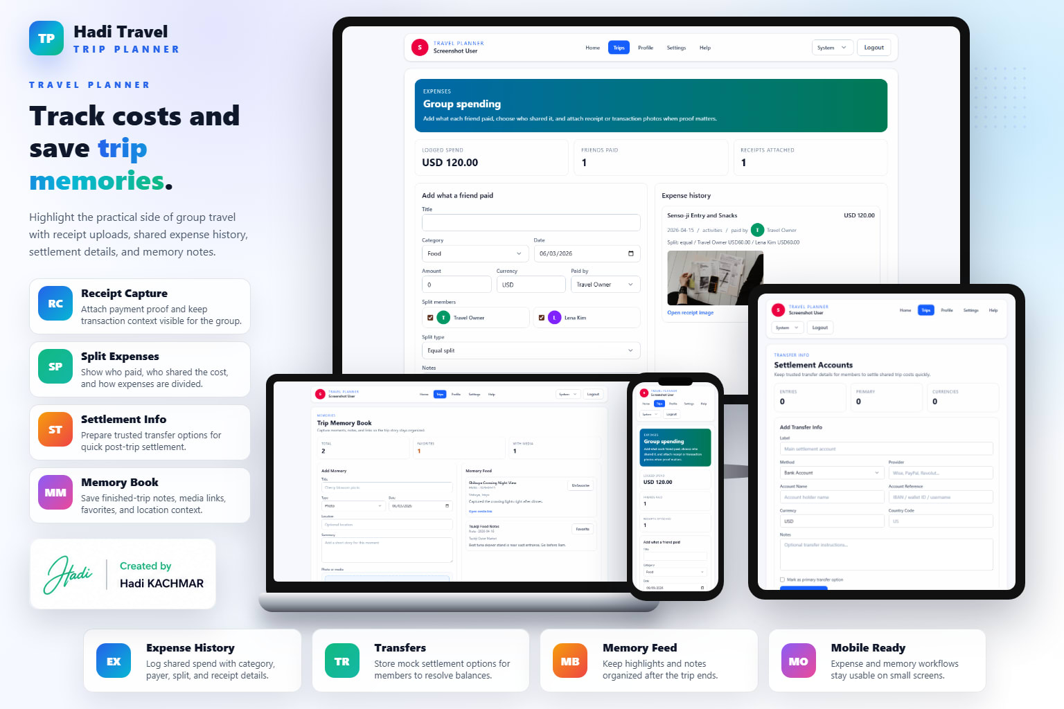 Travel planner light expenses and memories mockup