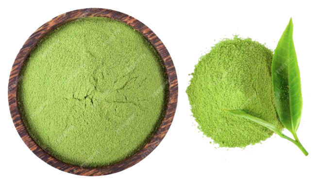 Matcha bowl with leaves