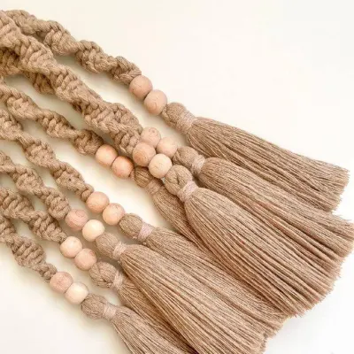 Macrame Curtain Tieback with Tassels & Wooden Beads – Boho Decor