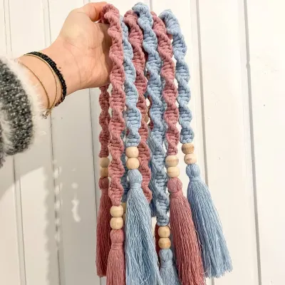 Macrame Curtain Tieback with Tassels & Wooden Beads – Boho Decor