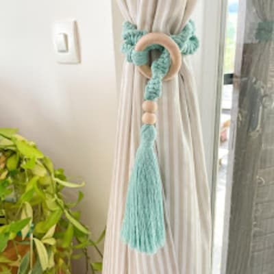 Macrame Curtain Tieback with Tassels & Wooden Beads – Boho Decor