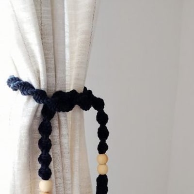 Macrame Curtain Tieback with Tassels & Wooden Beads – Boho Decor