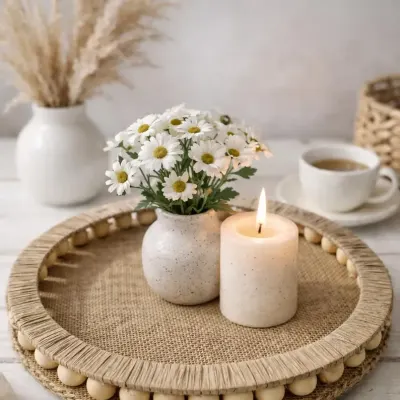 Wooden Beaded Decorative Tray – Handmade Boho Serving Tray