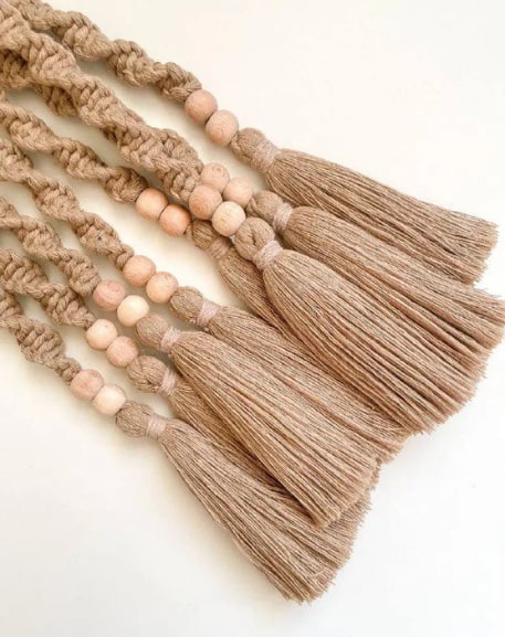 Macrame Curtain Tieback with Tassels & Wooden Beads – Boho Decor