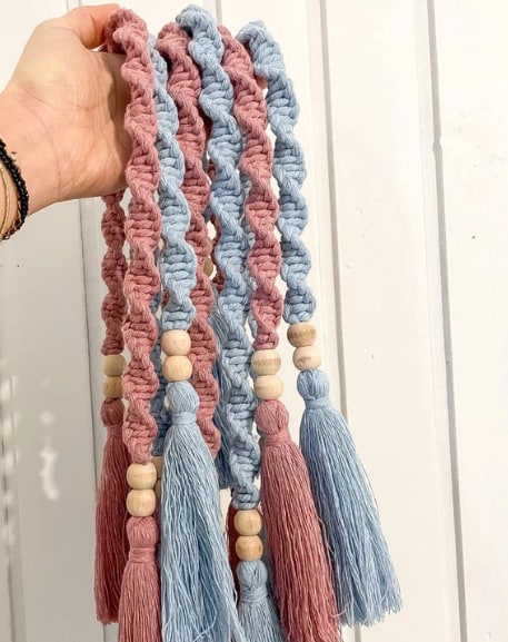 Macrame Curtain Tieback with Tassels & Wooden Beads – Boho Decor