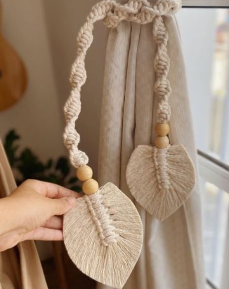 Macrame Leaf Curtain Tieback – Handmade Boho Curtain Holder