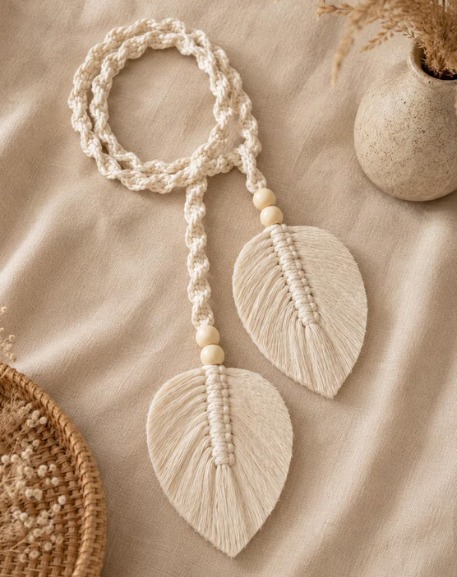 Macrame Leaf Curtain Tieback – Handmade Boho Curtain Holder
