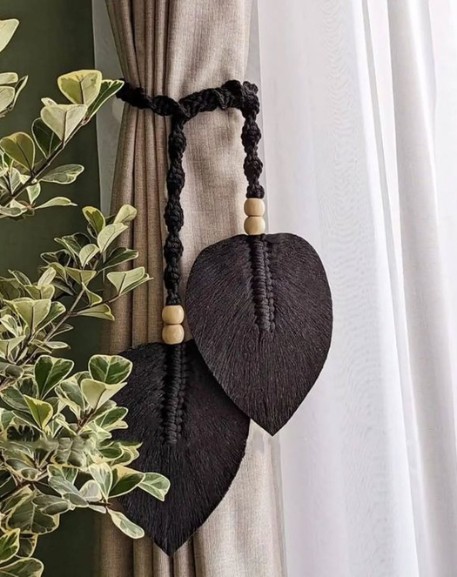 Macrame Leaf Curtain Tieback – Handmade Boho Curtain Holder