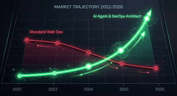 Graph showing demand for AI Agent Developers vs Web Developers in 2026