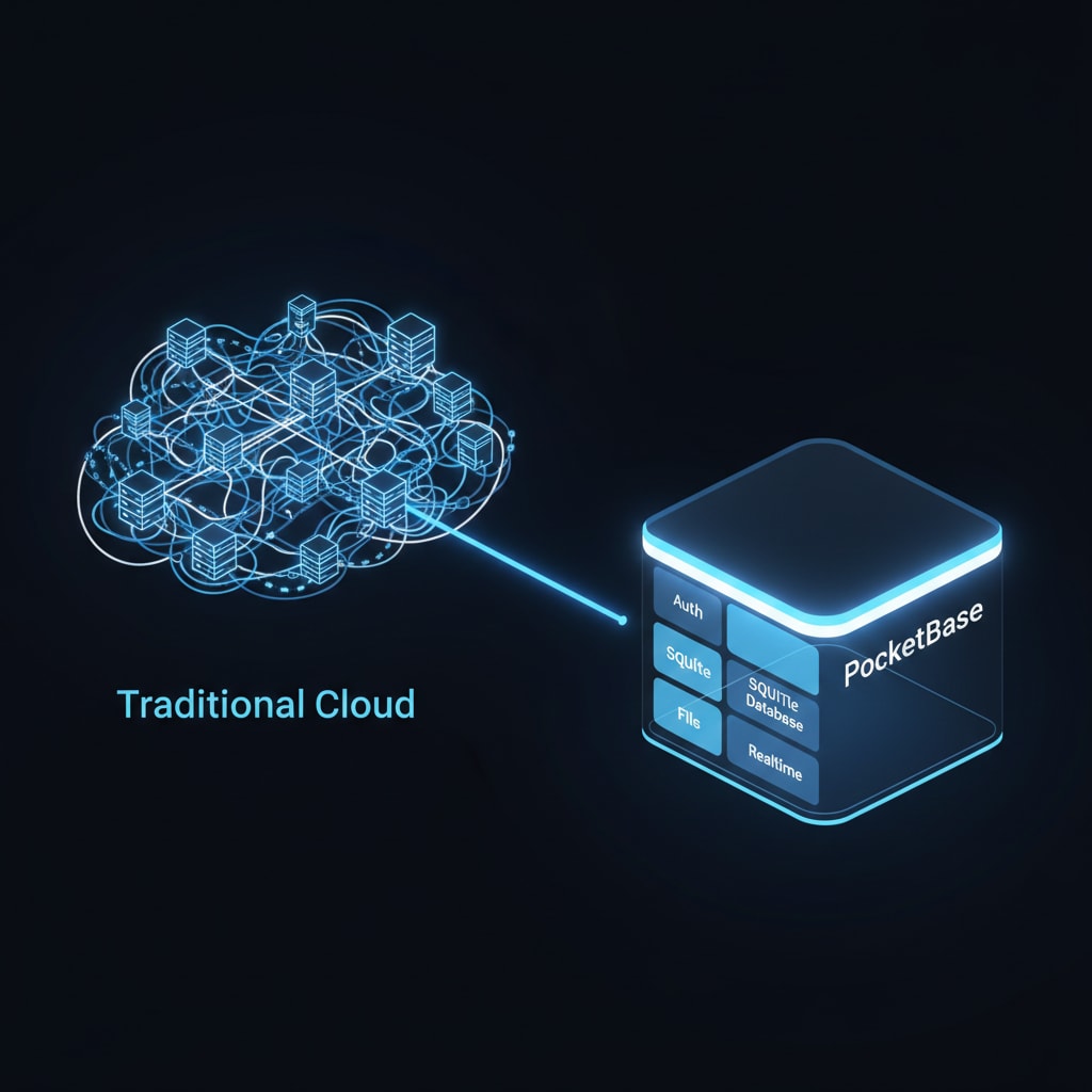 Bar chart comparing the high monthly cost of Supabase Pro plan versus the low cost of self-hosting PocketBase on a DigitalOcean VPS