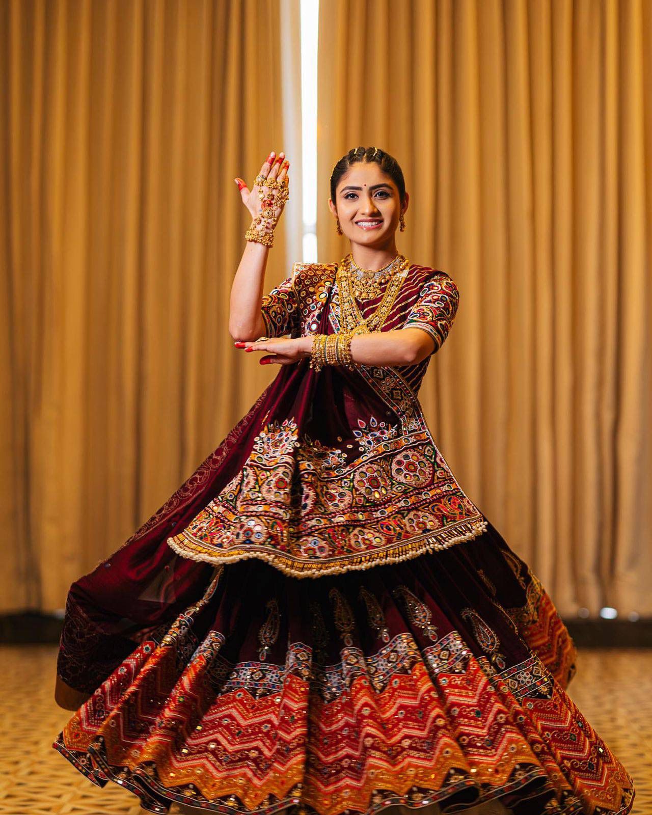 Geeta Rabari Edition Maroon Muslin Cotton Chaniya Choli Mirror Work Navratri