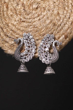?? Antique Silver Peacock Earrings – Traditional Handcrafted Jewelry for Ethnic Elegance