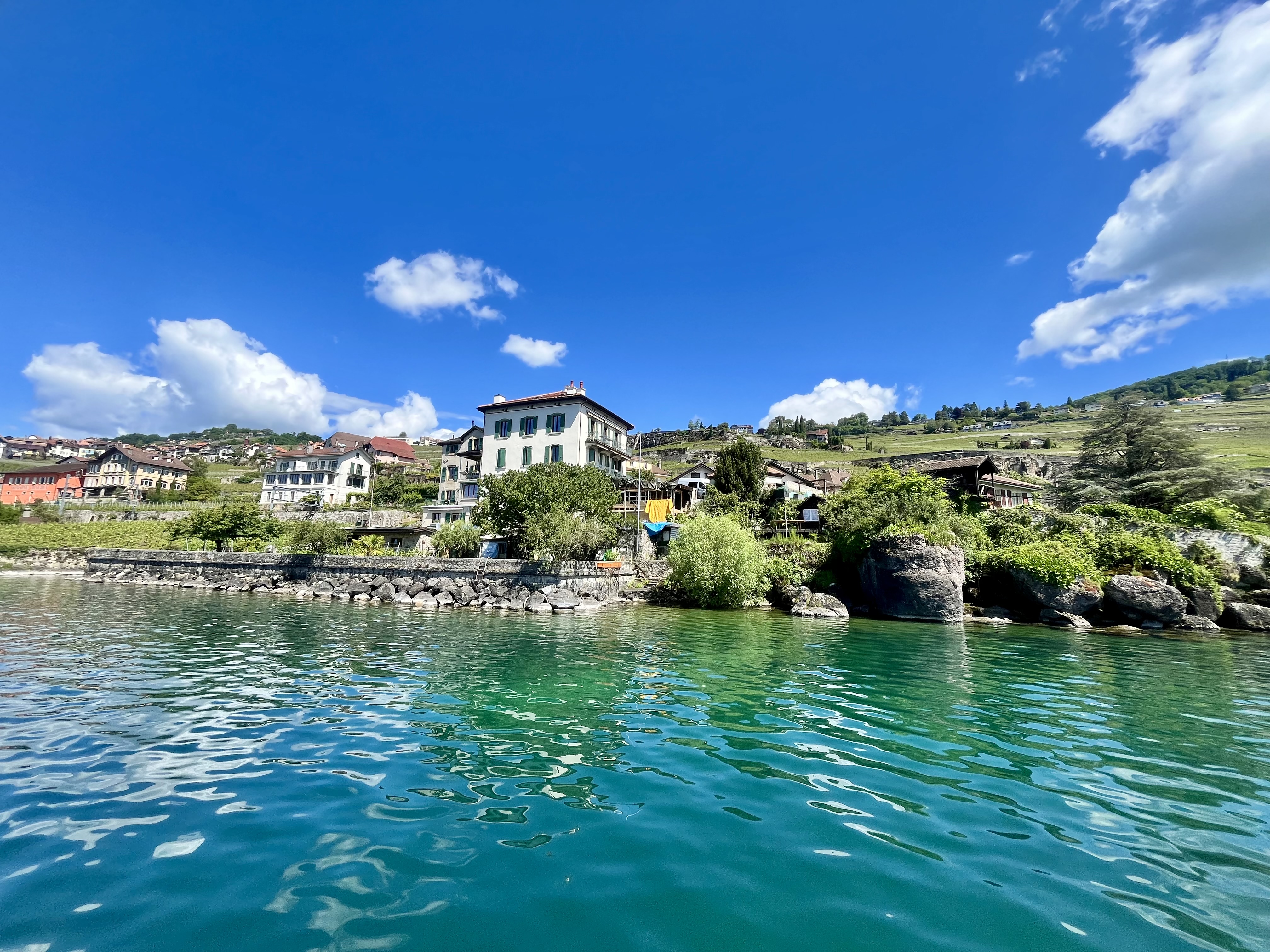 A view of blue waters and homes