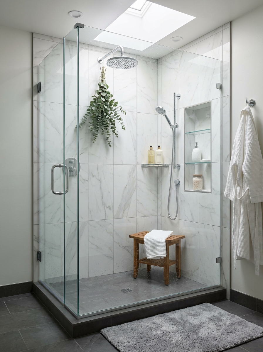 Rainfall Shower With Glass Enclosure