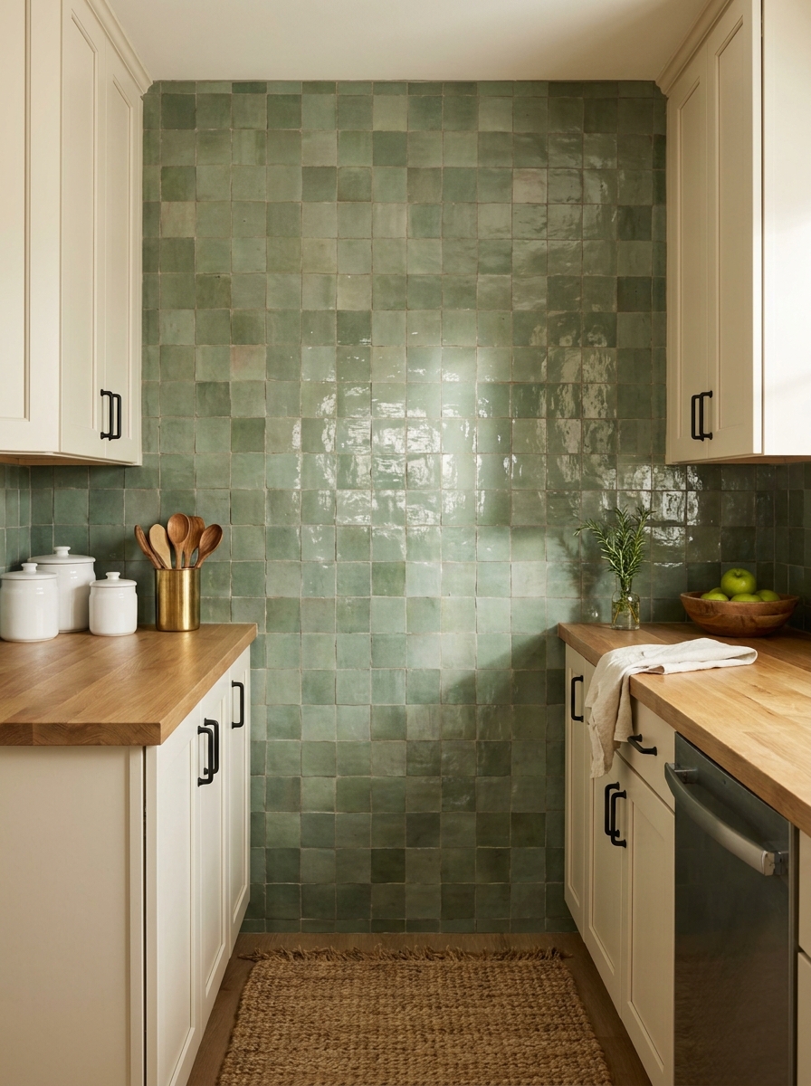 Handmade Zellige Tile in Sage Green