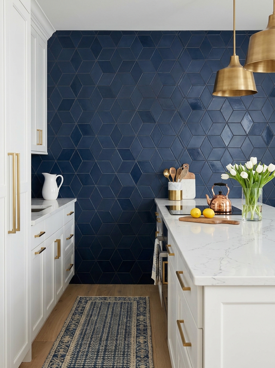 Navy Blue Geometric Patterned Tile