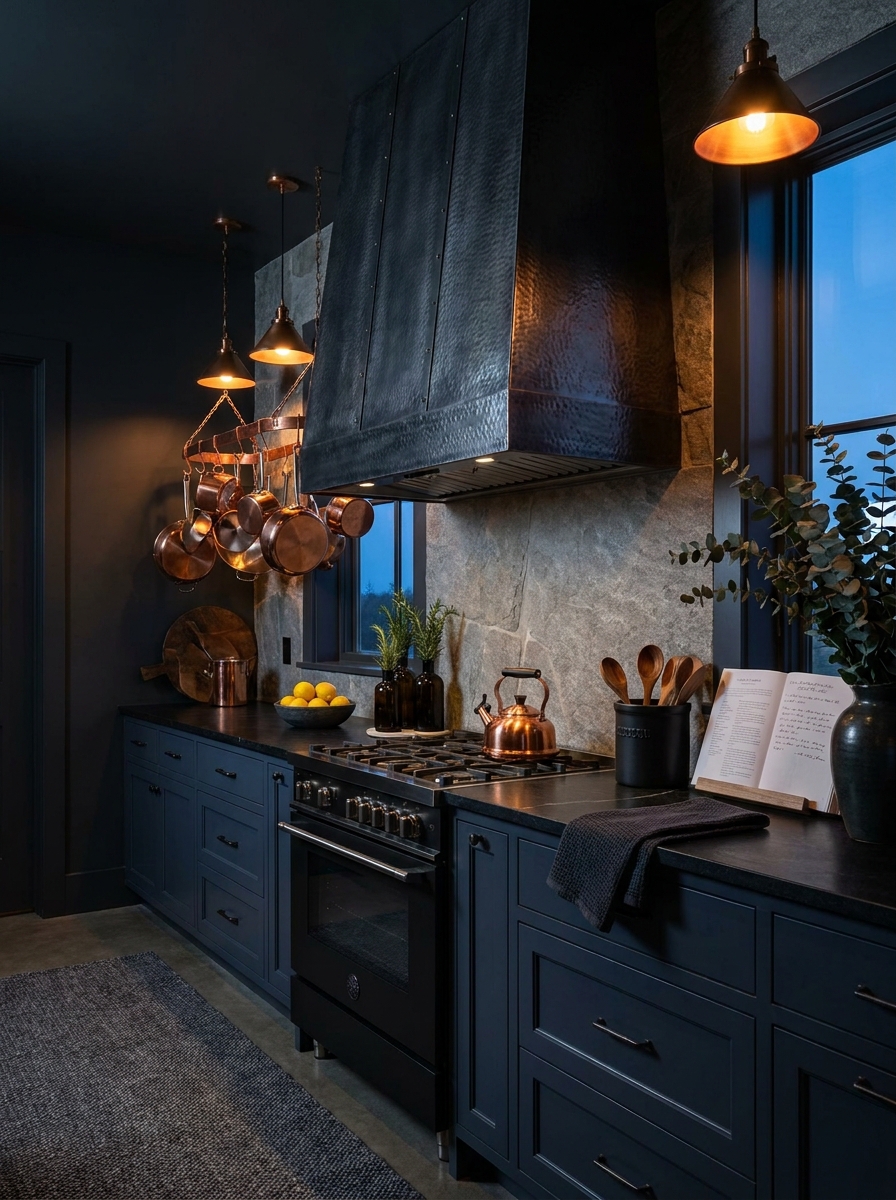 Statement Range Hood in Blackened Steel