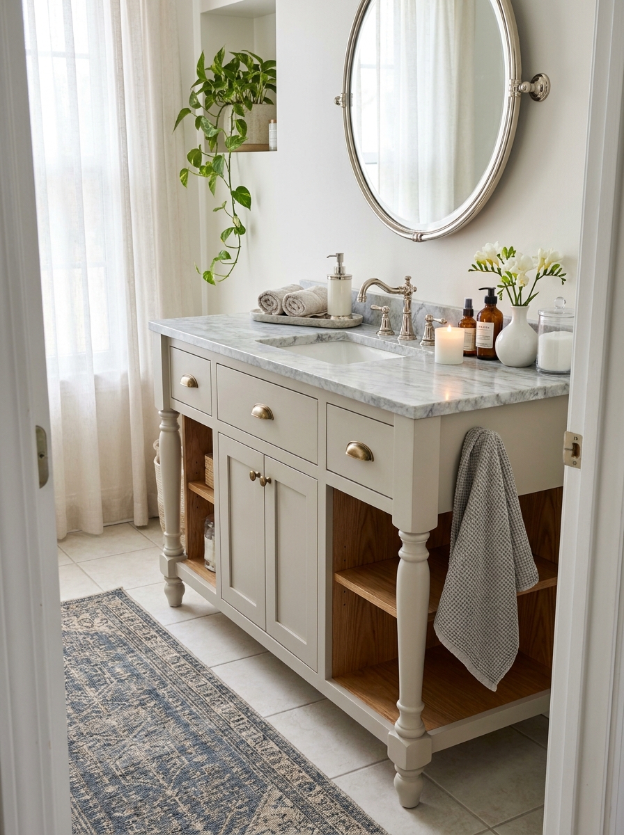 Bring in a Furniture-Style Vanity for Character Without Clutter