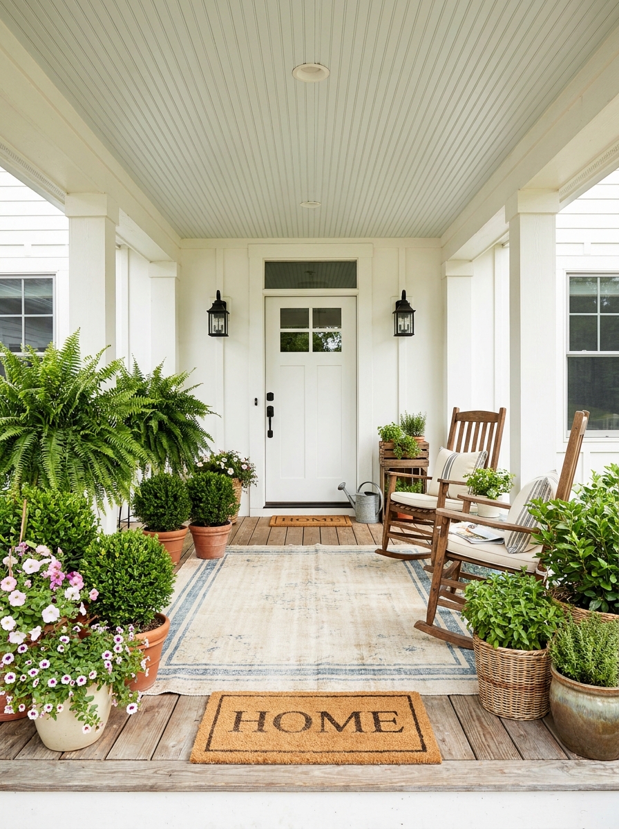 Anchor a Wide Porch With Twin Corners of Greenery