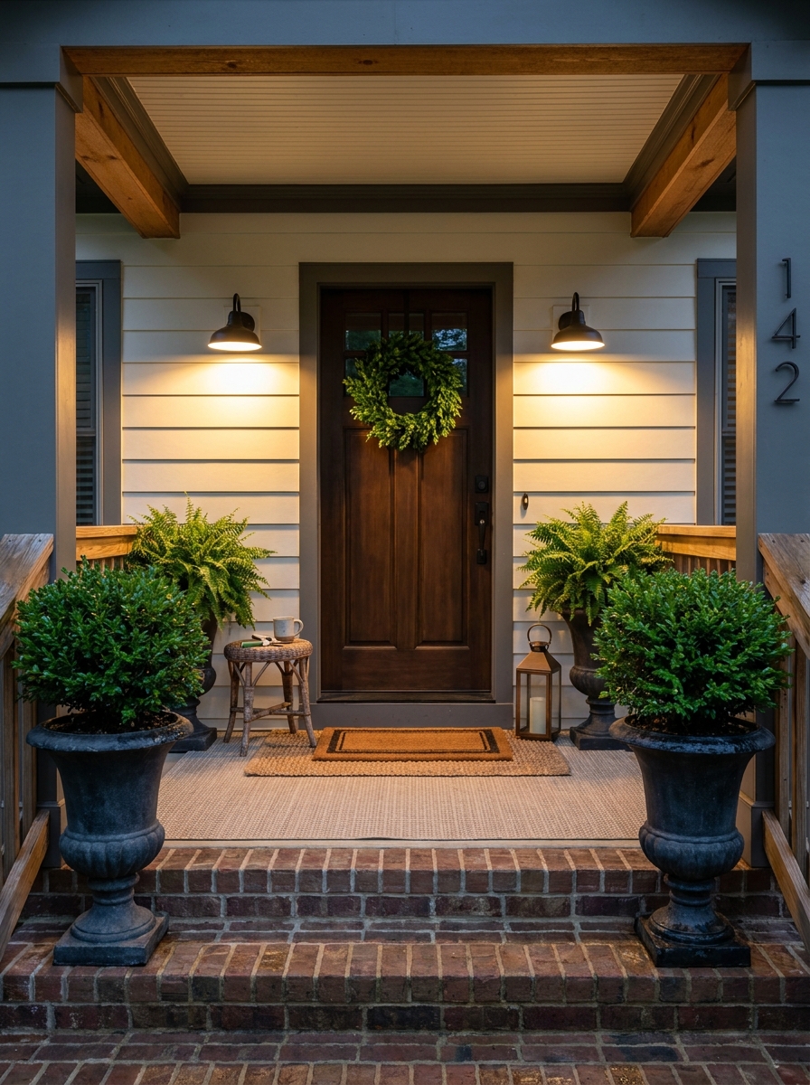 Use Lighting to Show Off Planters and Porch Greenery
