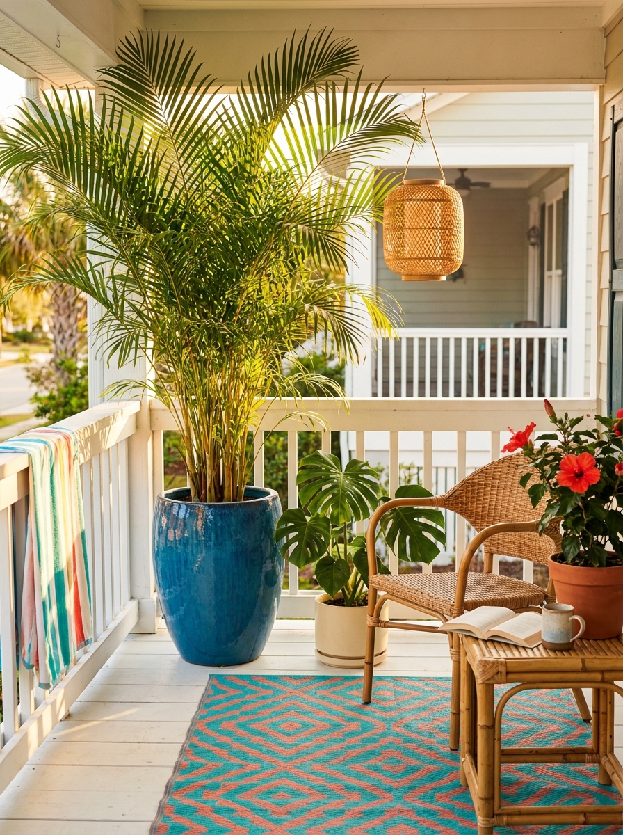 Add a Statement Palm in a Colorful Planter