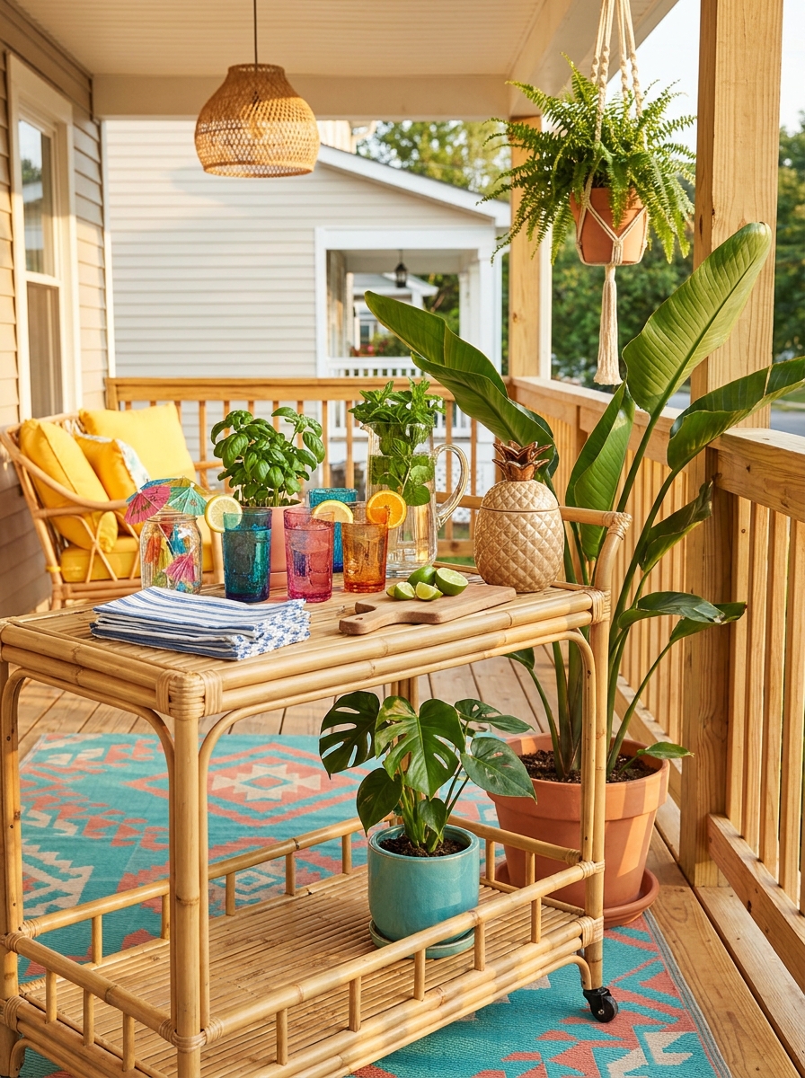Create a Tropical Drink Station with Bamboo Bar Cart
