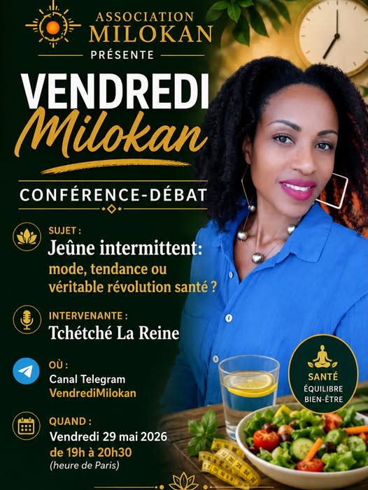 Flyer Vendredi Milokan — Conférence : Jeûne intermittent, mode, tendance ou véritable révolution santé ? — 29 mai 2026