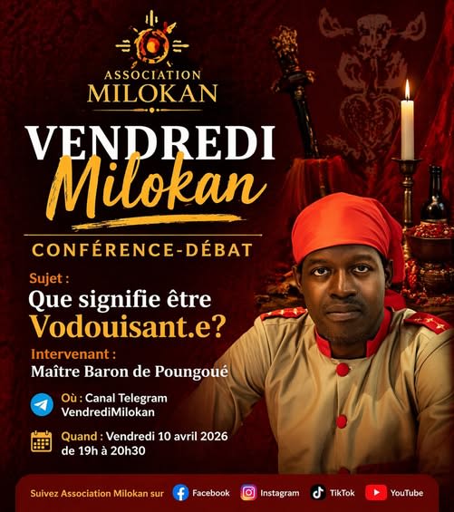 Flyer Vendredi Milokan — Conférence : Que signifie être Vodouisant.e ? — 10 avril 2026