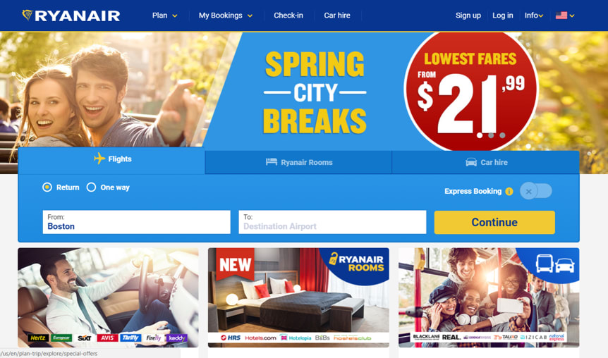 Screenshot of the homepage with ads and flight option fields.