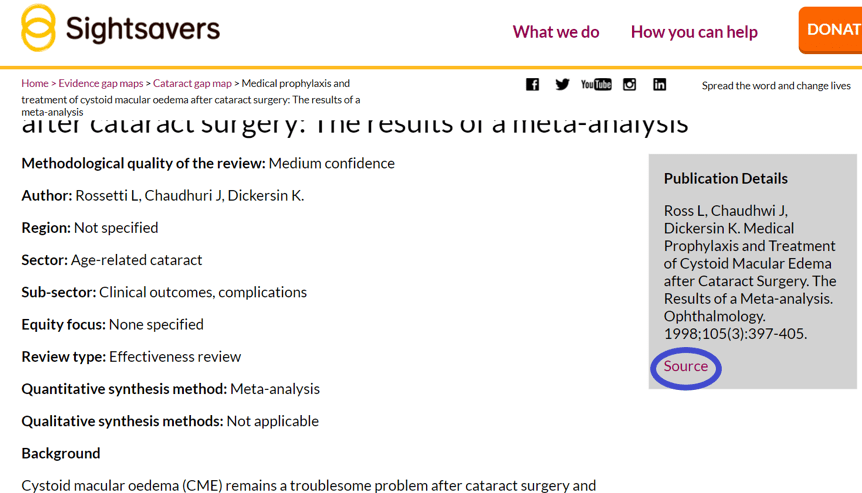 Screenshot of a webpage with the Source link circled.