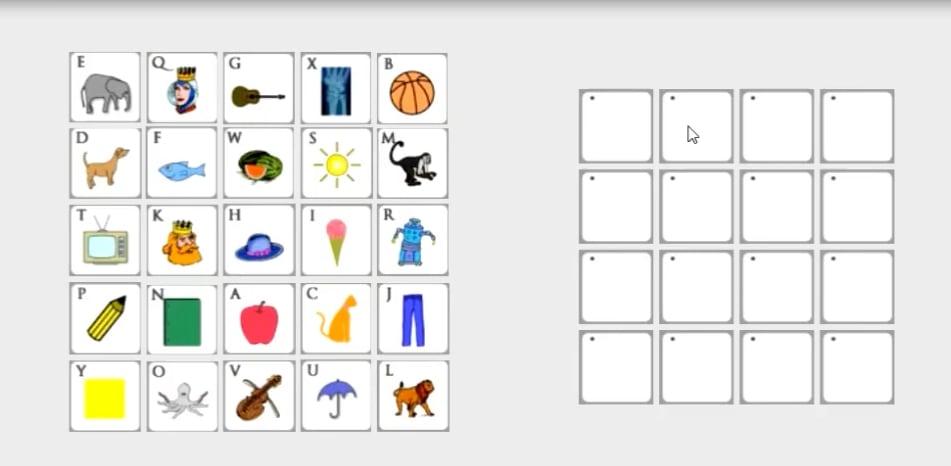 example of a 5 x 5 grid with icons and a blank 4 x 4 grid