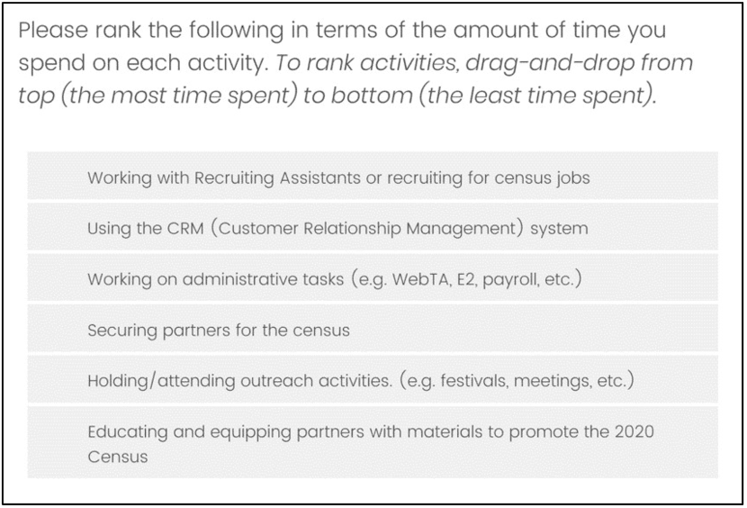Screenshot of Qualtrics drag-and-drop design ranking items top to bottom