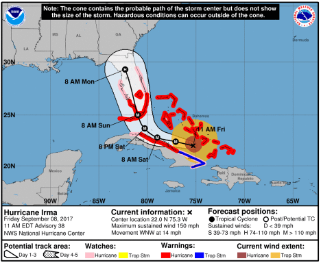 Screenshot of NHC Cone of Uncertainty for Hurricane Irma.