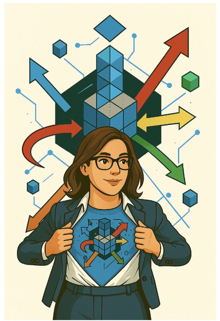 A graphic depicting the vector persona process as a superhero.