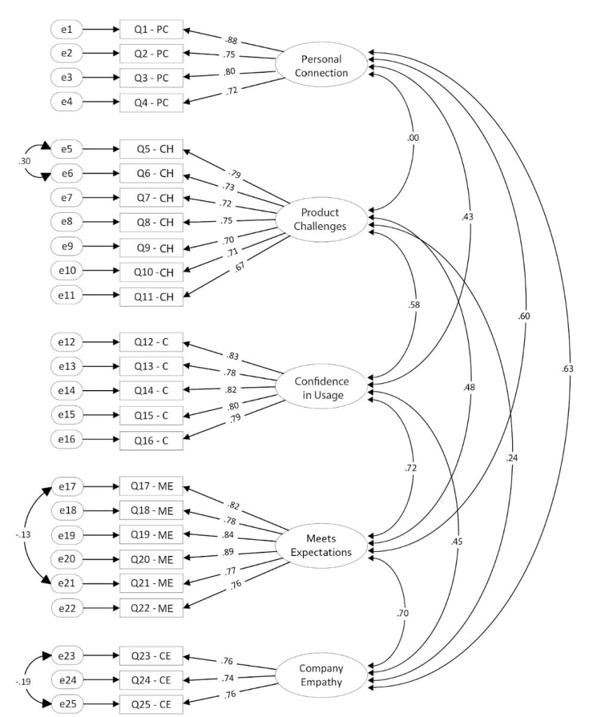 Diagram of the PTPI showing the final 5 factors.