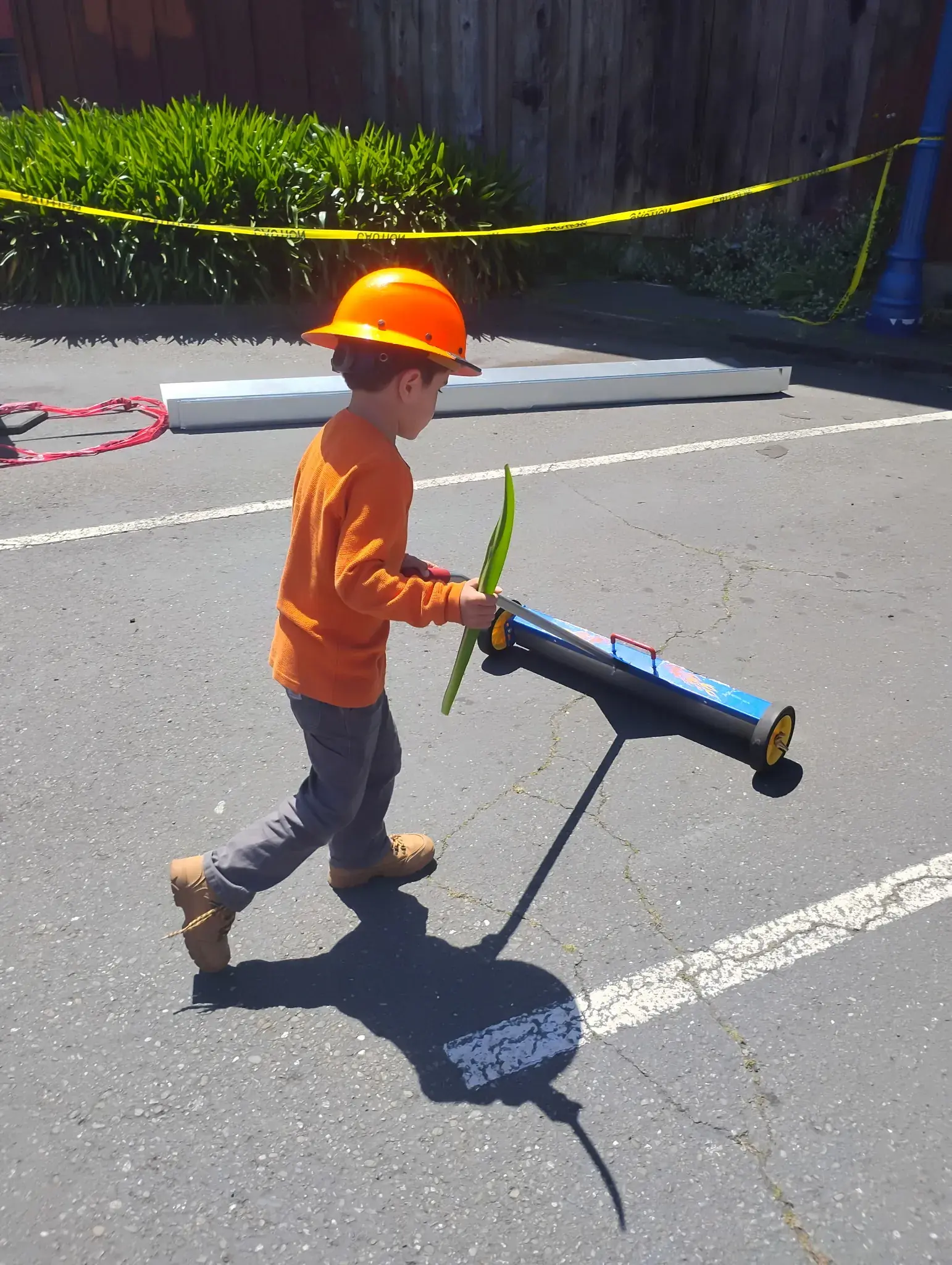 Child wearing hardhat