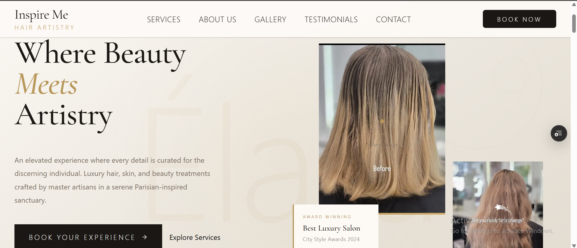 Inspire Me salon homepage