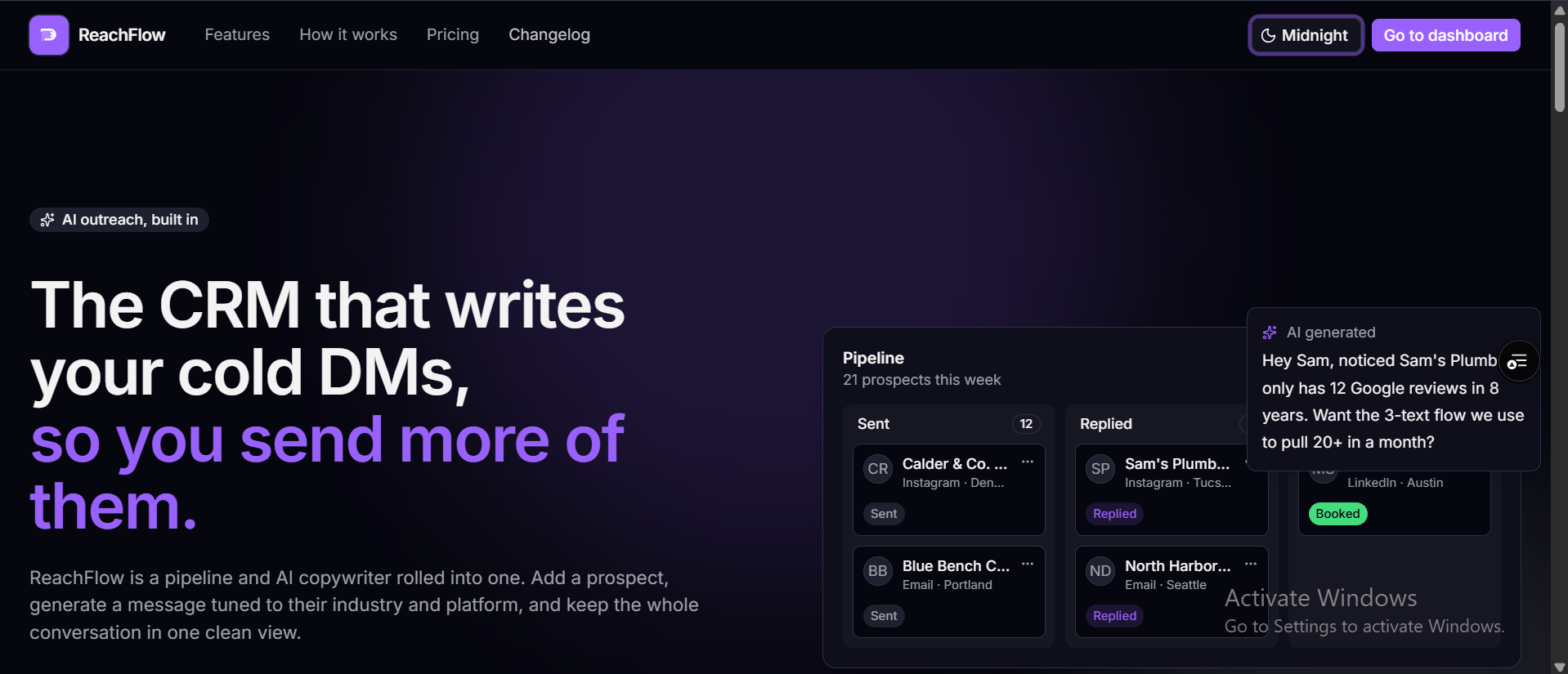 ReachFlow homepage hero section