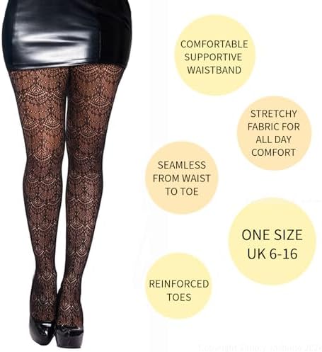Vue 4 de Womens Black Patterned Fishnet
