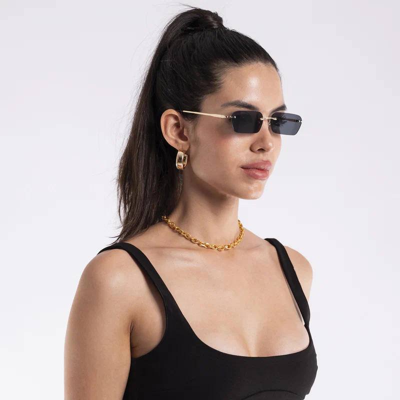 Unisex Black Rimless Rectangle with UV Protected MG3786