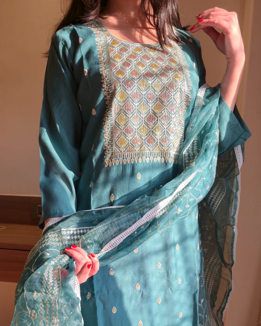 Firoza Green Suit Set