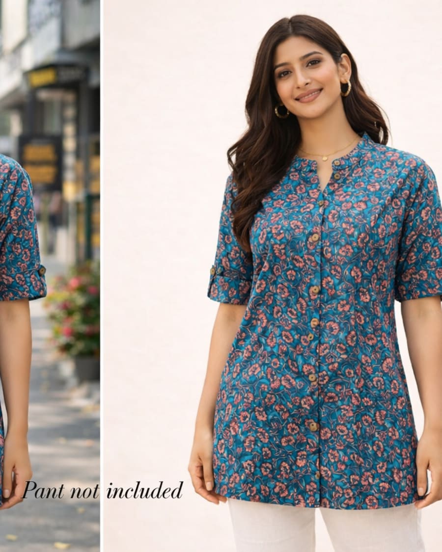 Handcrafted Sky-Blue Grace Kurti