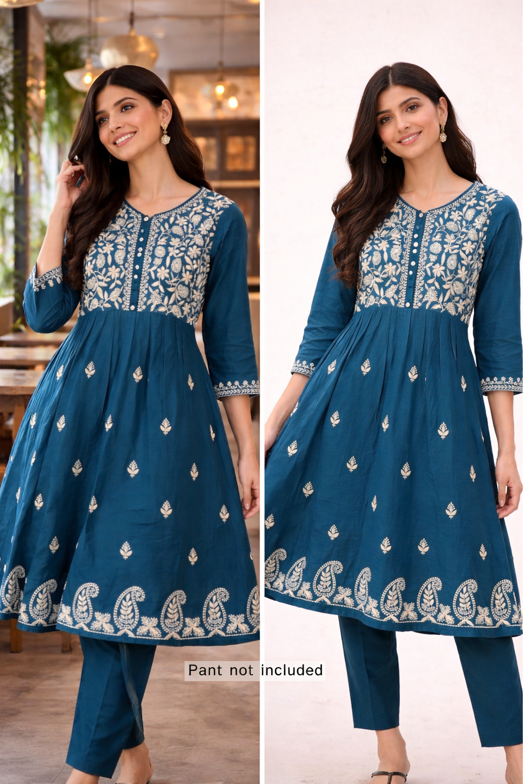 Blue Chikan Kari Frock Styled Kurti