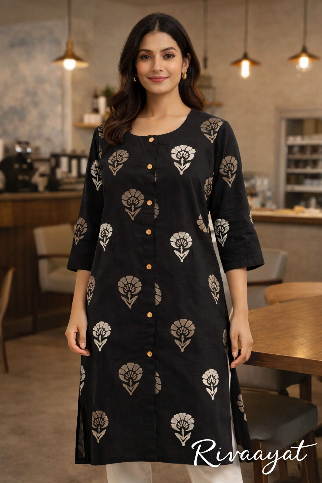 Rozana Black A-Line Kurta